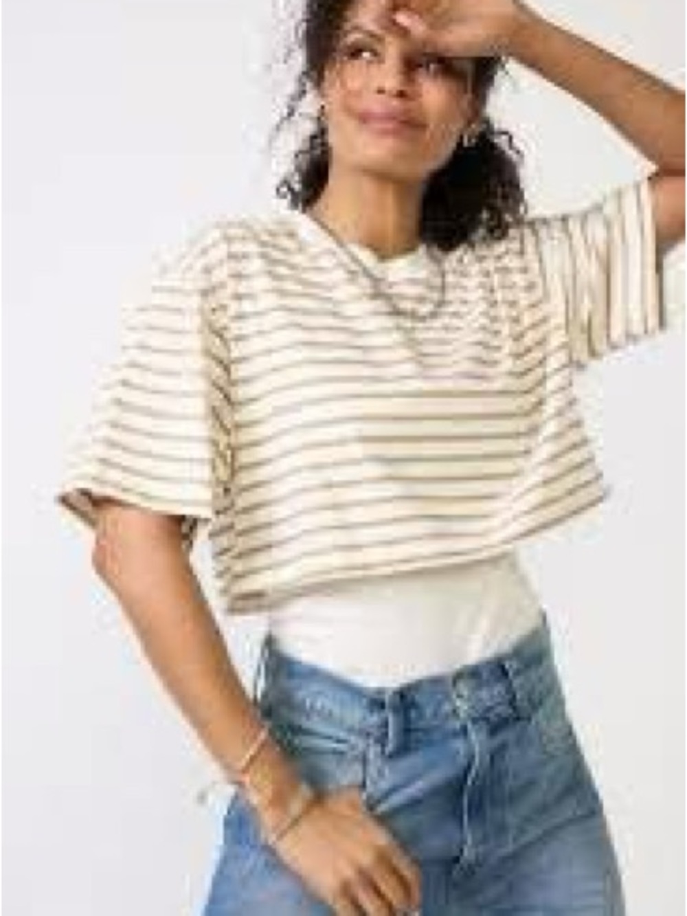 pistola Beige and White Striped layered Tee